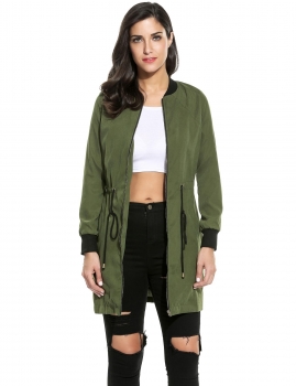 

Army green Long Sleeve Solid Zip-up Bomber Jacket, Multicolor