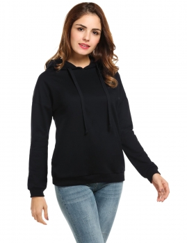 

Black New Women Casual Hooded Long Sleeve Pullover Loose Solid Hoodies & Sweatshirts, Multicolor