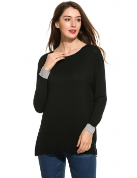 

Side Split Contrast Color Pullover Elastic Tunic, Multicolor