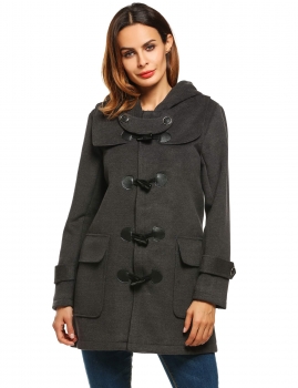 

Dark gray Hooded Long Sleeve Solid Duffle Coat Outwear, Multicolor