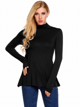 

Black Solid Long Sleeve High Neck Fit Tops, Multicolor