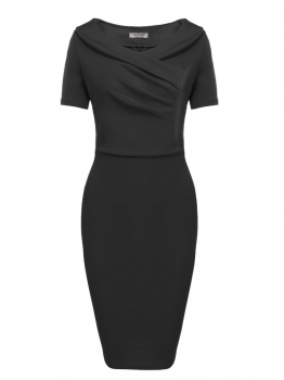 

Black Vintage Style Ruched Party Cocktail Slim Work Dress, Multicolor