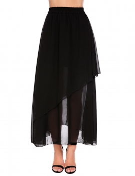 

Black Casual Elastic Waist Solid Loose Multi Layer Pleated Skirt, Multicolor