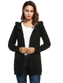 

Zeagoo Black Drop-Shoulder Long Sleeve Hooded Full Zip Solid Fleece Hoodies & Sweatshirts, Multicolor