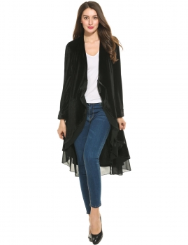 

Casual Turn-down Collar Long Sleeve Solid Pleated Asymmetrical Hem Lint Coat, Multicolor