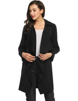 

Black Casual Turn Down Collar Lightweigtht Windbreaker Long Sleeve Solid Trench Coat, Multicolor