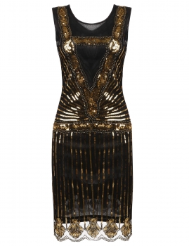 

Women's 1920s Style O-Neck Flapper Sleeveless Sequined Gatsby Cocktail Evening Bodycon Party Dresses, Multicolor