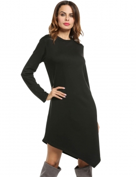 

Black O-Neck Long Sleeve Asymmetrical Hem A-Line Dress, Multicolor