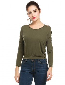 

Zeagoo Army green Cut Out Cold Shoulder Long Sleeve High Low Hem Tunics, Multicolor