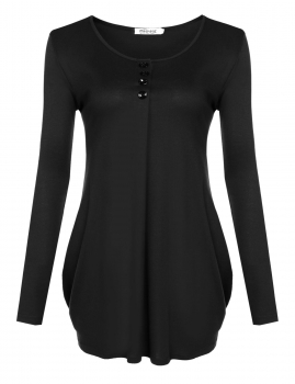

Black O-Neck Long Sleeve Front Button Solid Tunics, Multicolor