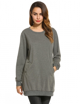 

O-Neck Long Sleeve Pullover Loose Fit Sweatshirt With Pocket, Multicolor