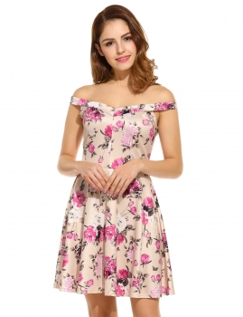 

Apricot New Women Vintage Styles V-Neck Sleeveless Floral Prints Pleated Vest Dress, Multicolor