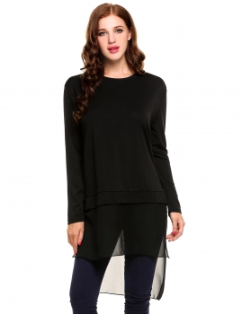 

Black New Women Casual Layered Asymmetrical Patchwork Chiffon Side Split Hem Tunic, Multicolor