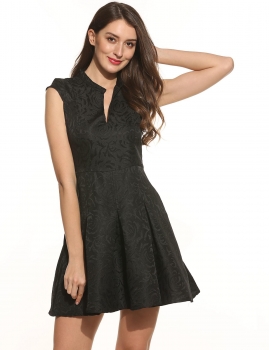 

Black Women Casual Short Sleeve Floral V Neck Tunic A-Line Dress, Multicolor