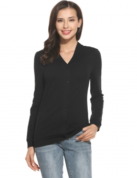 

Black Casual V-Neck Long Sleeve Solid Button Down Sweaters & Cardigans, Multicolor