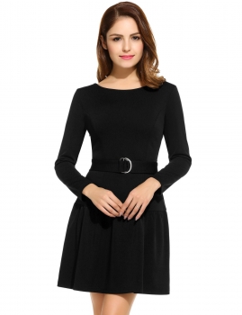 

Women Long Sleeve Solid Sexy Backless Mini Dress with Belt, Multicolor
