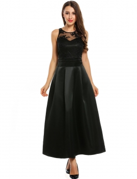 

Black Floral Lace Sleeveless Evening Party Bubble Party Dress, Multicolor