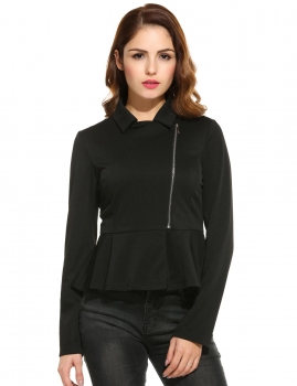 

Casual Turn-down Collar Long Sleeve Solid Oblique Zip Blazer, Multicolor