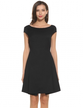 

Black Women Casual Short Sleeve Solid O Neck Vintage Style A-Line Dress, Multicolor