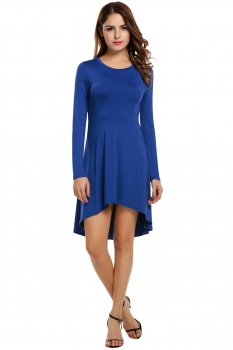 

Blue Casual Long Sleeve Irregular Hem Tunic Tops, Multicolor