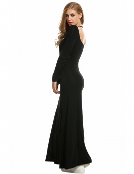 

Black Long Sleeve Backless Solid Split Hem Long Dress, Multicolor