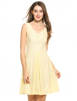 

Women Casual Sleeveless Floral V Neck Lace Backless Swing Dress, Multicolor