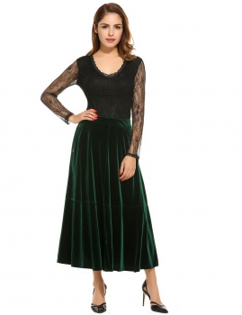 

Women Autumn Winter High Waisted Solid A-Line Flared Swing Long Skirt, Multicolor