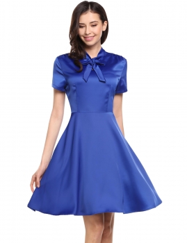 

Blue Vintage Styles V-Neck Short Sleeve Bow Bandage A-Line Party Dress, Multicolor