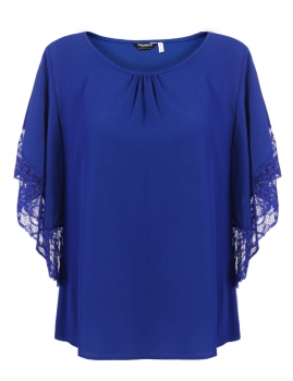 

Sheer Lace Half Batwing Sleeve Loose Blouse Solid Loose Tops, Multicolor