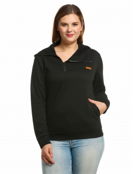 

Black Plus Size Long Sleeve Loose Warm Hoodie, Multicolor