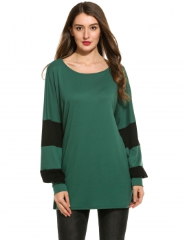 

Batwing Patchwork Long Sleeve O-Neck Loose Blouse Tops, Multicolor