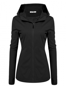 

Black Hooded Long Sleeve Solid Zip-up Lightweight Short Coats & Jackets, Multicolor