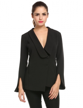 

Black Long Sleeve Shawl Collar Solid Asymmetrical HemBlazer, Multicolor