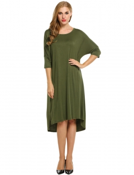 

Meaneor Army green Women Batwing Sleeve High Low Hem Solid Loose T-Shirt Casual Dresses, Multicolor