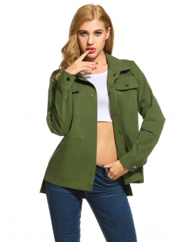 

Casual Long Sleeve Split Hem Button Down Collar Solid Basic Jacket, Multicolor