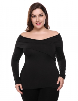 

Black Slash Neck Long Sleeve Solid Bodycon Blouse, Multicolor