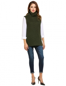 

Army green Casual Turtleneck Solid Pullover Vest Sweaters & Cardigans, Multicolor