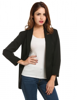 

Black Turn Down Collar Asymmetrical Hem Long Sleeve Solid Blazer, Multicolor