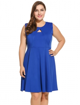 

Blue Women Vintage Style Sleeveless Solid O Neck Swing Casual Dresses, Multicolor
