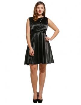 

Women Casual Sleeveless Solid O Neck Zip-up Swing Dress, Multicolor