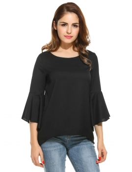 

Ruffle Sleeve Solid Loose Chiffon Blouse, Multicolor