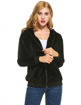

Drawstring Hooded Long Sleeve Zipper Solid Casual Hoodie, Multicolor