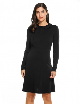 

Women Casual Long Sleeve Solid O Neck Ruffle Swing Dress, Multicolor