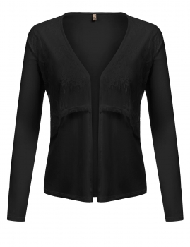 

Black Long Sleeve Hollow Floral Lace Patchwork Asymmetrical Cardigan Outwear, Multicolor