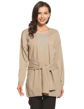 

Beige Casual Long Sleeve Lace Up Cardigan Knitwear Coat, Multicolor