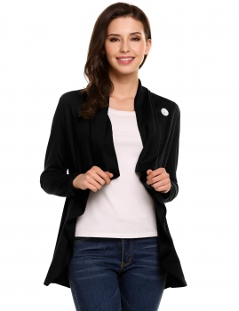 

Black Oblique Collar Long Sleeve Solid Asymmetrical Hem Elastic Knit Cardigan, Multicolor
