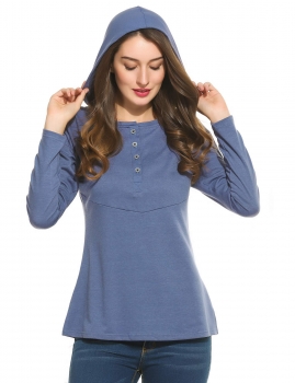 

Raglan Hooded Long Sleeve Half Button Solid Pullover Top, Multicolor