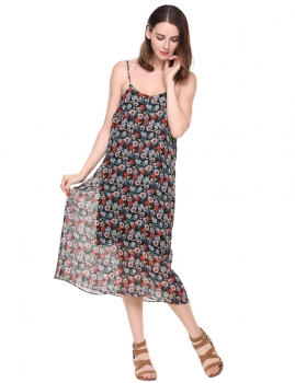 

Black Spaghetti Strap Floral Backless Chiffon Dress, Multicolor