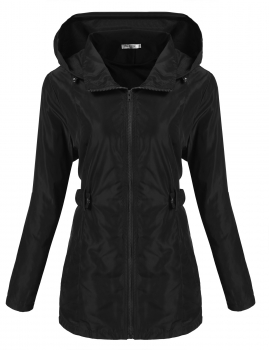 

Black Long Sleeve Hooded Windbreak Zipper Wind Coat, Multicolor