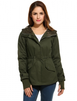 

Zeagoo Army green Long Sleeve Zip Up Drawstring Waist Hooded Military Coats & Jackets, Multicolor